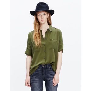 Madewell Silk Courier Short Sleeve Shirt In Green